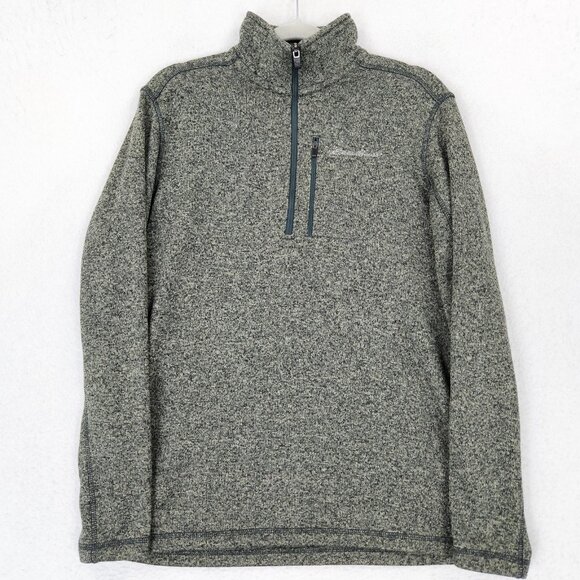 Eddie Bauer Sweater Mens Medium Gray Half Zip Heathered Fleece Pullover Casual - Picture 1 of 10